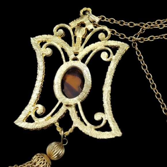 Huge Vintage Dodds Glass Cameo Rhinestone Necklace - Picture 8 of 8